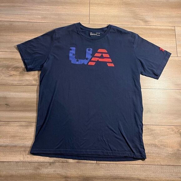 Under Armour Navy Logo Athletic Workout Tshirt Men XL Bin A-39‎ - Picture 1 of 4